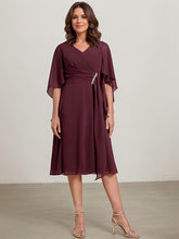 A-line V-Neck Knee-Length Chiffon Mother of the Bride Dress With Crystal Brooch Pleated